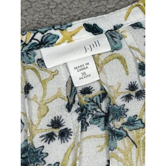 J Jill Top Extra Large Petite Blue Bird Print Green Floral Lightweight Office - Picture 4 of 14